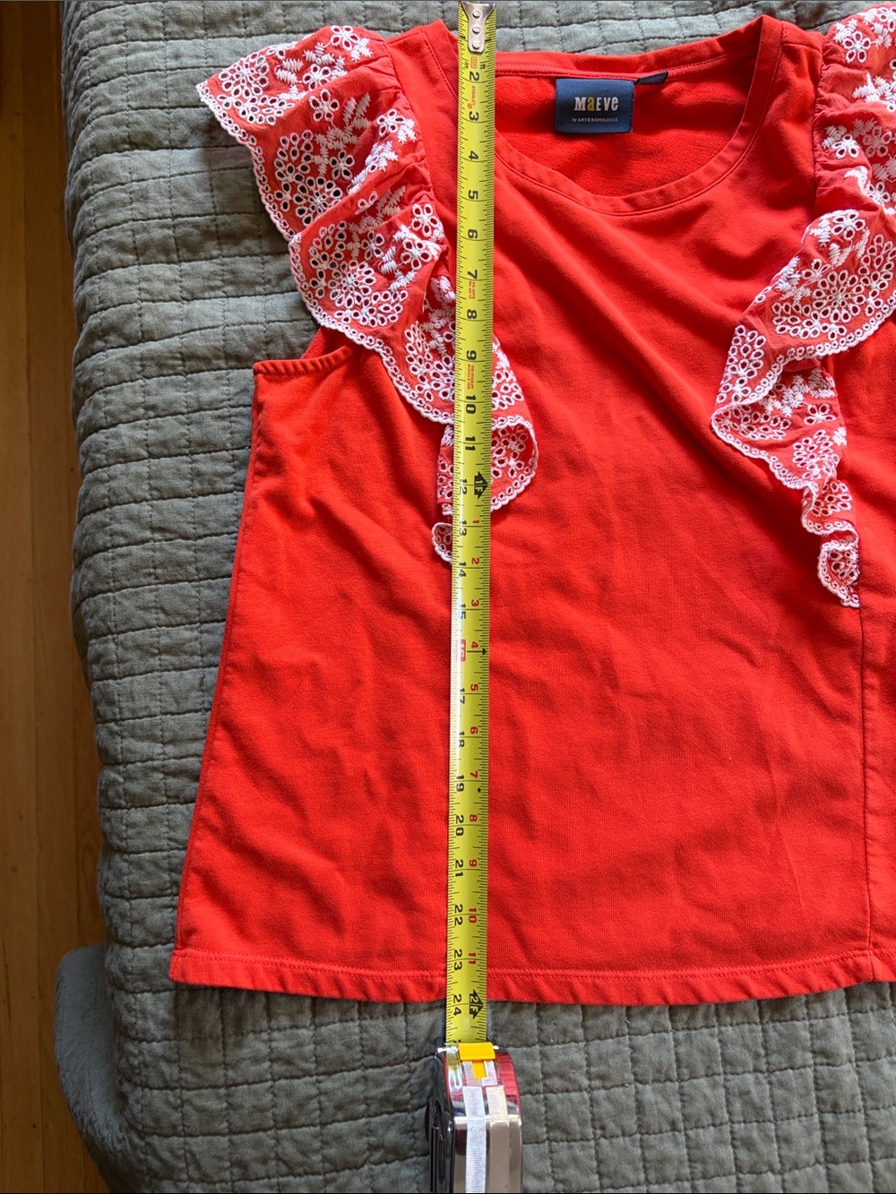 Maeve Orange Eyelet Ruffle Sleeve Shell - Picture 13 of 13